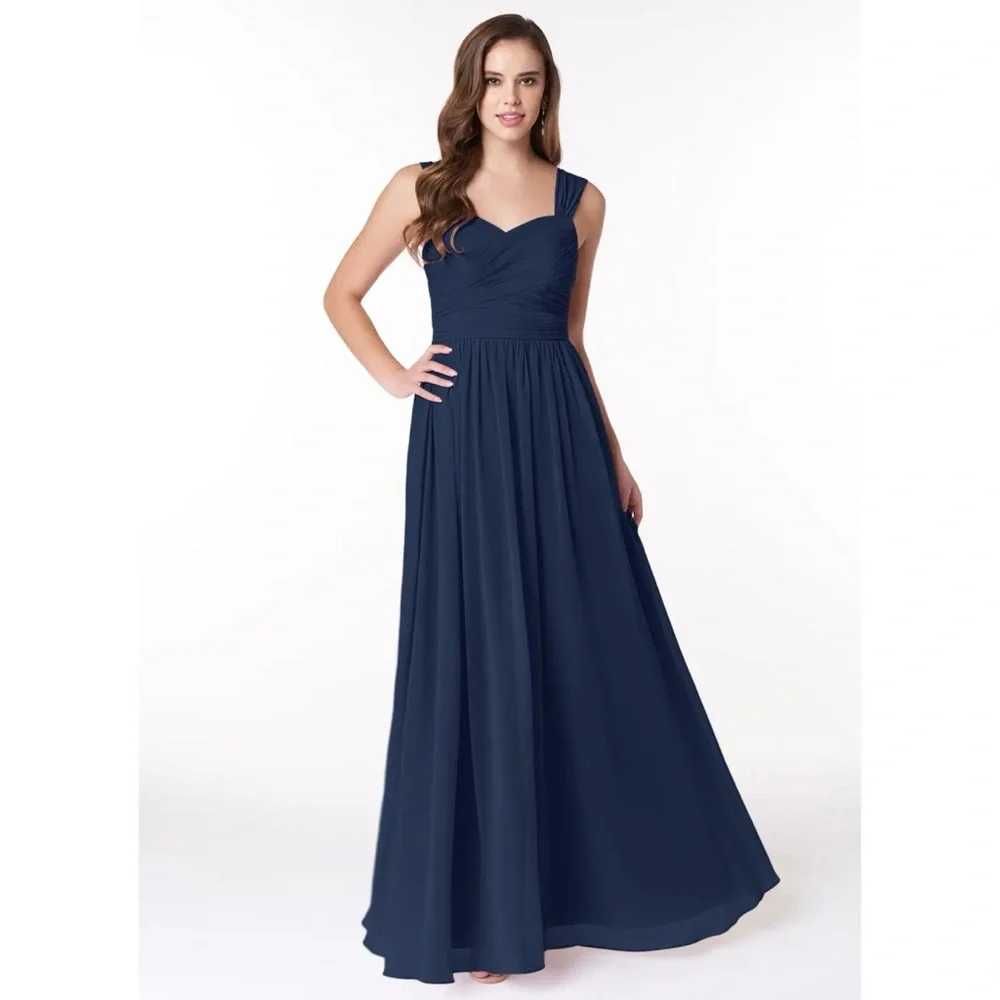Azazie Zapheira Dark Navy Bridesmaid Dress US 10 A10 Chiffon Maxi Gown - Picture 1 of 13